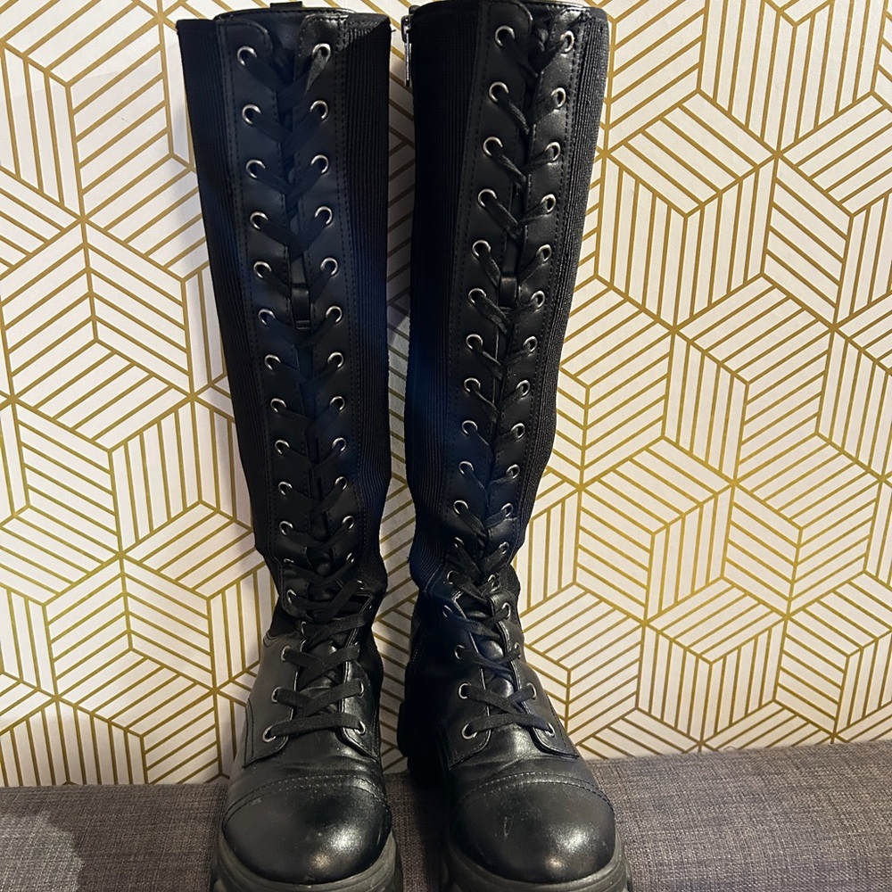 Circus by Sam Edelman Black Lace-Up knee-high Boots sz 7